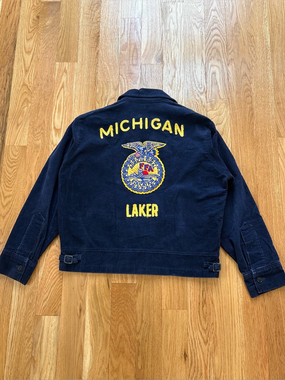 Vintage 60s FFA Agriculture Blue Corduroy Jacket Chainstitch Michigan Laker 42 M